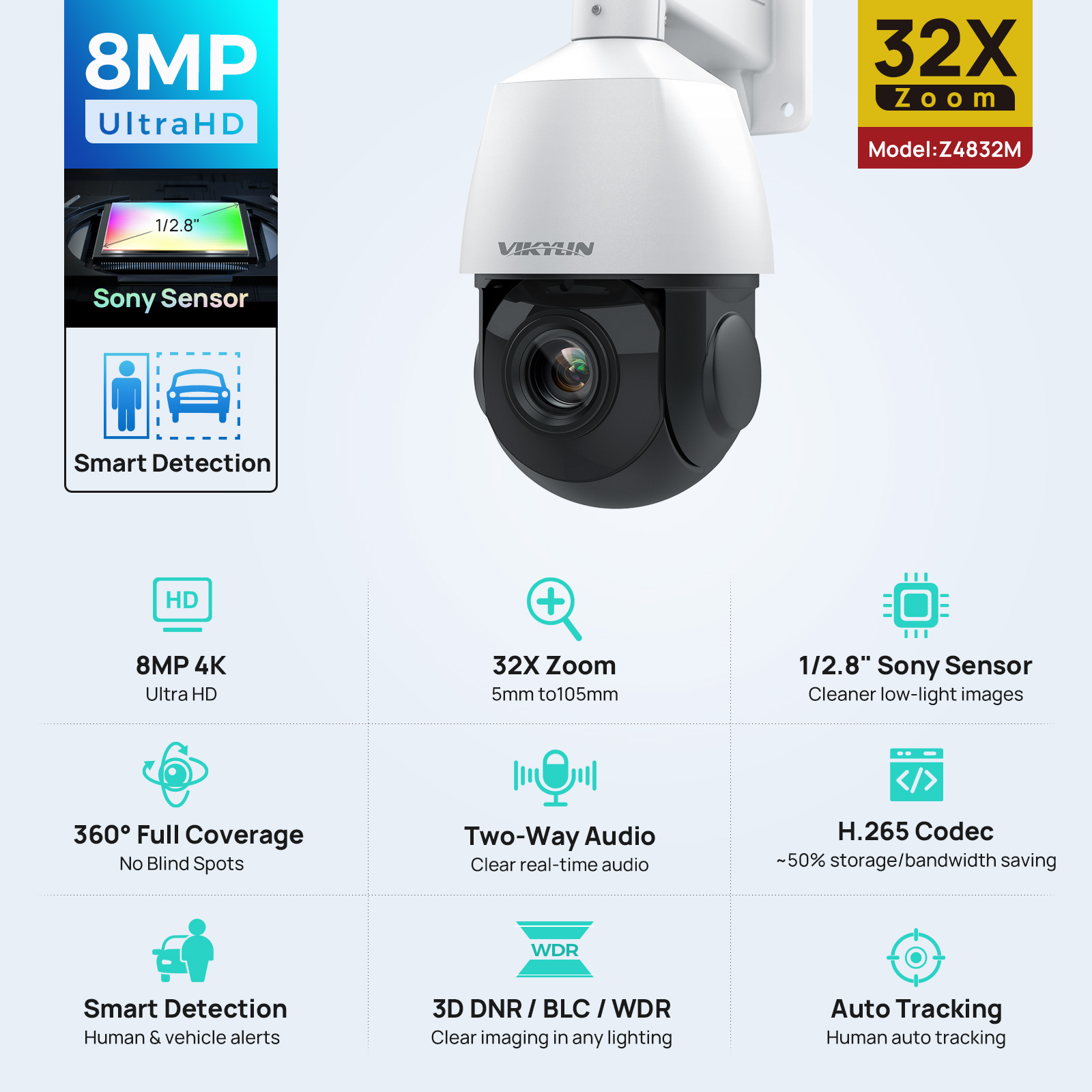 Outdoor Power G Motion - Камера видеонаблюдения Vikylin 4K 8MP PTZ