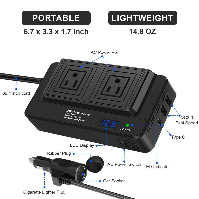 Outdoor Power Adapter Usb C - Автомобильный инвертор мощностью 200 Вт с