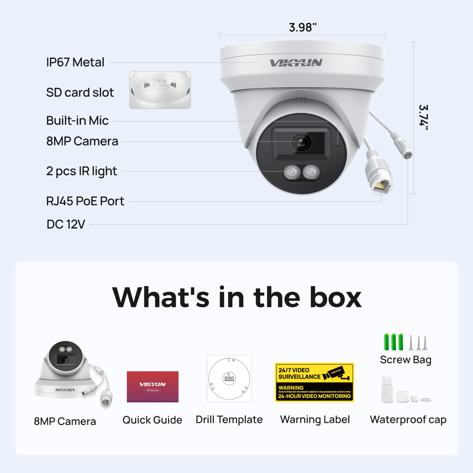 Outdoor Power G Motion - VIKYLIN 8MP HD IP-камера безопасности PoE
