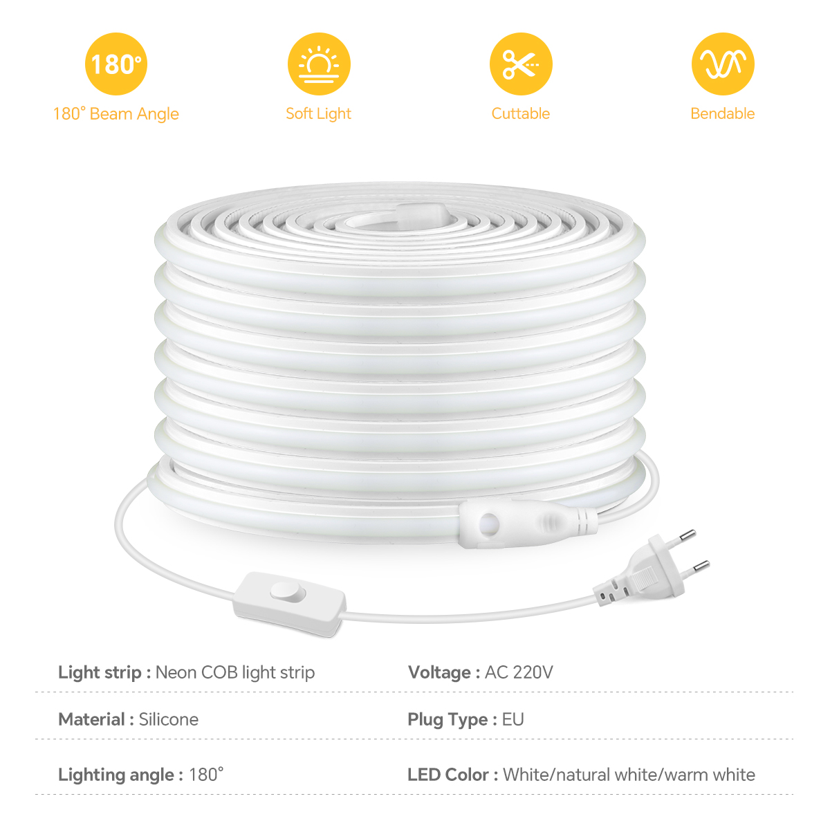 220 В COB Светодиодная лента в – обзор и цена Power Switch Outdoor